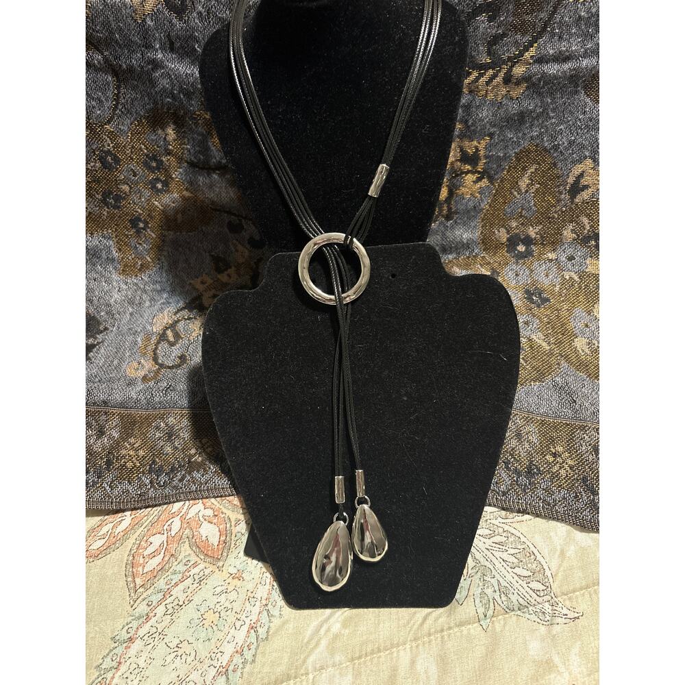 Chico’s faux leather corded silver geometric necklace